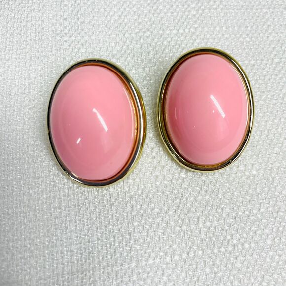 Vintage 80s Earrings Pink Gold Chunky 80s VTG Original Clip On Earrings Vintage - Picture 3 of 9